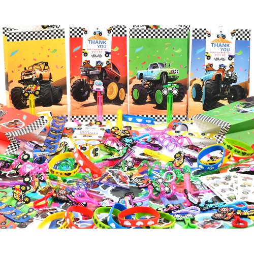 PLOUGVI 232 PCS Party Favors for Monster Truck Birthday Decorations Supplies Monster Truck Party Stuff for Party Goodie Bag Stuffer Pinata Filler Gifts