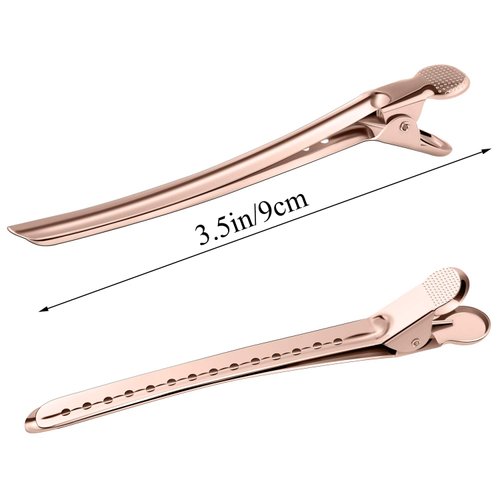 Elcoho 24 Pieces Alligator Hair Clips Duck Bill Hair Clips Rustproof Metal Hair Clips with Holes for Curl Styling Sectioning Clips, Rose Gold