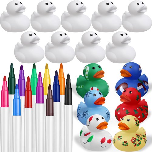 Jerify 12 Pcs 2 Inch White Blank Rubber Ducks Creative Rubber Ducks with Pens of 12 Colors for Pool Bathtub Float Cute Ducks Christmas DIY Ducks Birthday Gifts Baby Party Favors Accessories for Kids