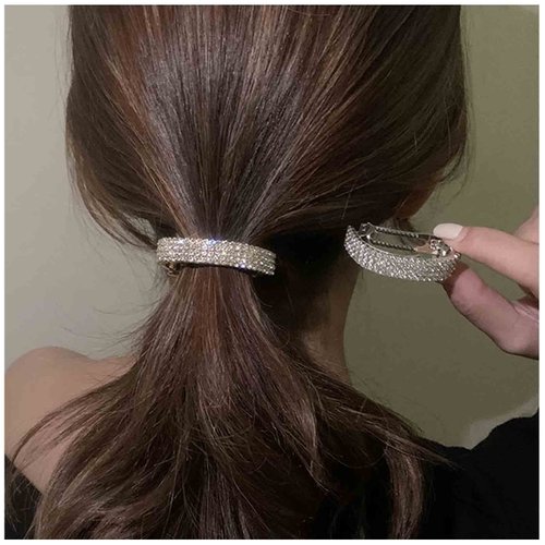 Yheakne Boho Crystal Ponytail Hair Cuff Barrette - Geometric Rhinestone Hair Tie Ring Bling Hair Accessory for Women and Girls Gifts