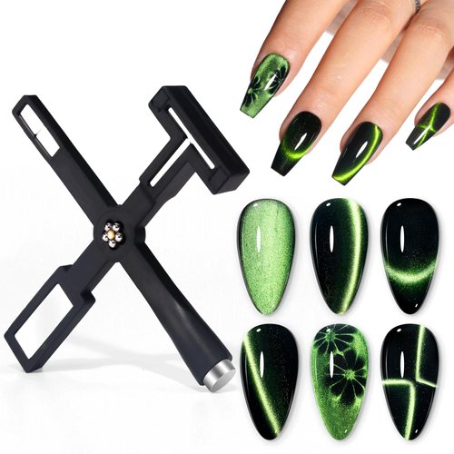 Gellen 5 in 1 Nail Magnet Tool, Multi-function Strong Cat Eye Magnet for Nails,3D Cat Eye Gel Nail Polish Wand Stick Tools Accessories for Nail Art, Salon, Manicure (Black)