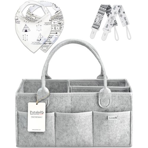 PUTSKA Baby Diaper Caddy Organizer Nursery Basket Set A Baby Basket Gift Registry For Baby Shower List. This Is A Baby Must Haves Essentials. Neutral Baby Stuff For Newborn Boy Nursery Decor Or Girl