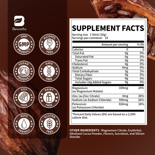 B BEWORTHS Electrolytes Powder Packets for Electrolyte Drink Mix | Sugar-Free Electrolytes Packets with Vitamins & Magnesium Replenish Hydration - 15 Sticks