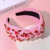 Valentine’s Day Heart Headbands for Women Valentine’s Day Accessories Jeweled Beaded Heart Knotted Headband Pink Red Rhinestone Wide Top Knot Headband Valentine Party Favors Gifts (Heart Headband 4)
