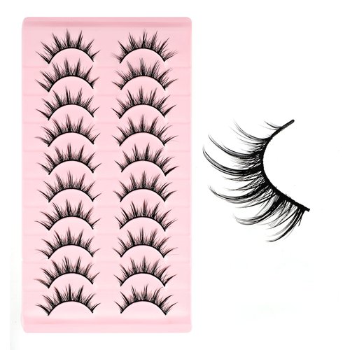 Manhua Lashes, Natural Anime Lashes Fairy 10 Pairs Spiky Manhua Lashes Anime Strip Lashes Faux Mink Lashes Wispy Korean Japanese Manga Lashes Look Like Individual Cluster