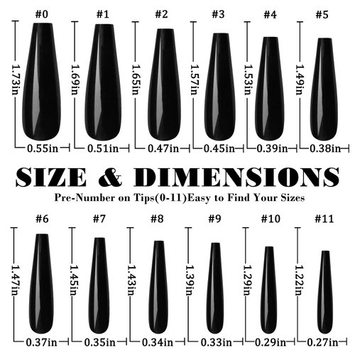AddFavor XXXL Extra Long Press on Nails Coffin Glossy Black Fake Nails Full Cover Acrylic False Nails 12 Sizes 120pcs Nail Tips for Women Fingernails Manicure Design