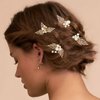 Asooll Pearl Bride Wedding Hair Pins Bridal Leaf Head Piece Rhinestone Hair Accessories for Women (Pack of 3) (Gold)