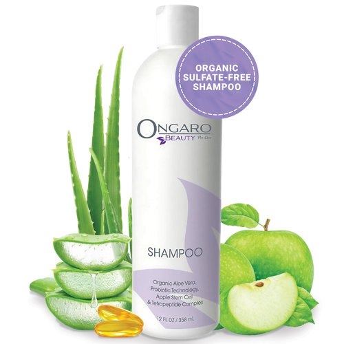 Ongaro Beauty Organic Sulfate Free Shampoo - Hydrating Hair Solution with Aloe Vera, Probiotic Extracts, Peptides & Apple Stem Cells - Promotes Healthy Hair for Dry, Oily, and Colored - 12 fl oz