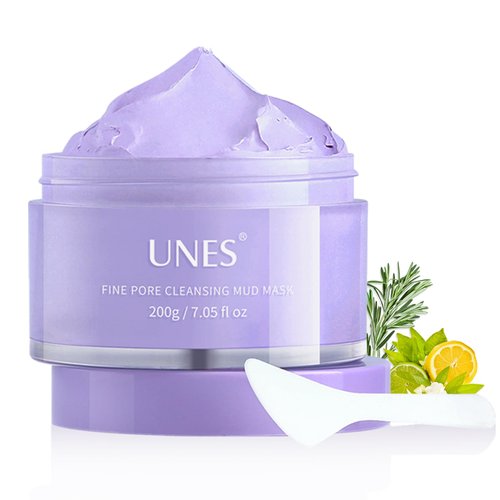 Unes Rosemary Pore Clay Mud Mask-Deep Cleansing Blackheads & Oily Skin-Natural Skin Care Mask for Face & Body with Glacier Mud, Fruit Acid and Almond Acid -7.05oz