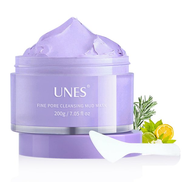 Unes Rosemary Pore Clay Mud Mask-Deep Cleansing Blackheads & Oily Skin-Natural Skin Care Mask for Face & Body with Glacier Mud, Fruit Acid and Almond Acid -7.05oz
