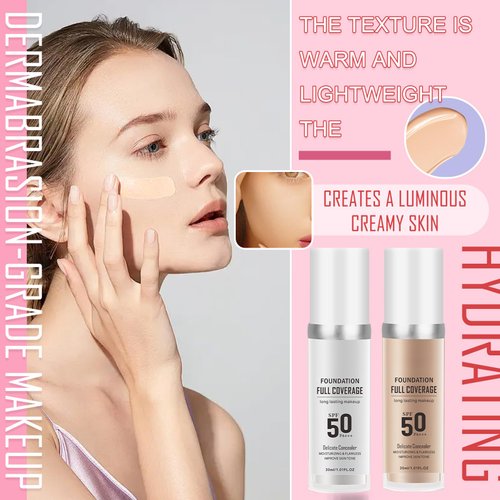 2PCS Color Changing Foundation,Full Coverage Foundation Long Lasting Flawless Liquid Foundation Set with 2 Cosmetics Sponge,Non-Greasy Liquid Cover Concealer Foundation Nude Makeup Base 30ml B
