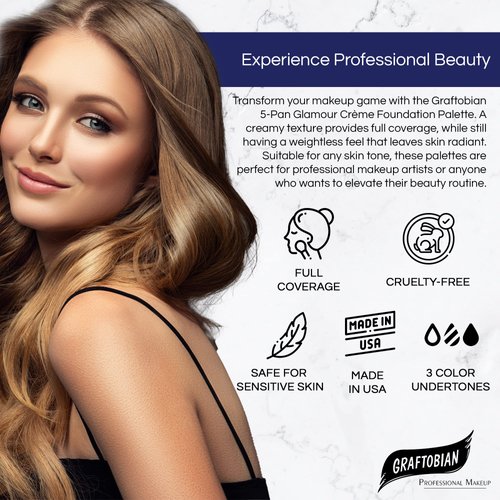 Graftobian HD Glamour Crème Foundation Palette (Warm #3) - High Definition 5 Color Makeup Palette, Cream Based Foundation Concealer and Contour Palette, Full Coverage - Medium/Dark Warm Skin Shades