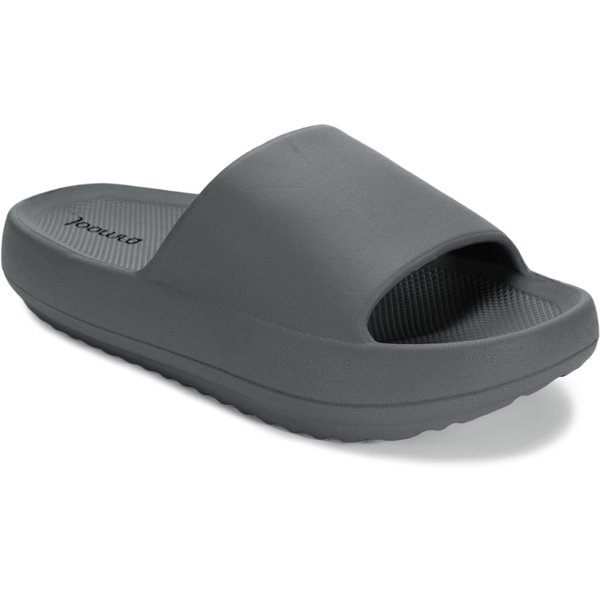Joomra Pillow Slippers for Women With Arch Support Mens Rubber Foam House Rubber Bath Bathroom Home Platform Orthopedic Sandals Cloud Cushion Slides for Female Male Sandles Deep Grey 39-40