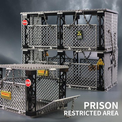 Safety Guardrail,Closed Cage Building Blocks Set，Compatible with Lego Jurassic World t rex ，Halloween Jail，WW2 Military and More Scene，Playset for Boys and Girls Ages 6+ (Cage Sets)