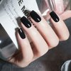 Gangel Black False Nails Square Fake Nails Medium Glossy Acrylic Full Cover Simple Press on Nails(24 pcs)