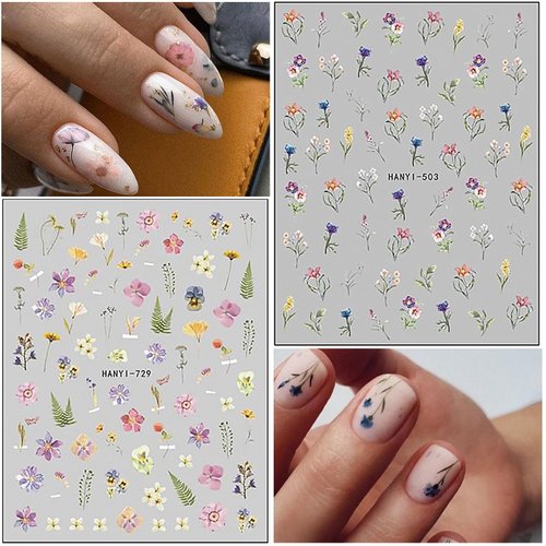 VOTACOS 9 Sheets Spring Flower Nail Art Stickers Decals Colorful Summer Floral Nail Supplies Accessories Self-Adhesive Nail Art Design Decoration Pegatinas Uñas for Women