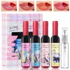 HOSAILY 4Pcs Wine Bottle Lip Stain Peel Off, Tattoo Color Lip Liner Stain peel, High Pigment Transfer Proof Magic Lip Tint, Matte Natural Dewy Finish Waterproof Long Lasting Lipstick Makeup Gift Set