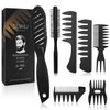 DUAIU 7Pcs Men's Hair Styling Set: Vent Brush, Round Brush, Wide-tooth Comb, Texture Comb for Blow Drying, Detangling, Grooming, and Hairdressing