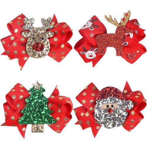 Christmas Bow Hair Clips Bowknot Barrettes Women Sequins Headband Santa Reindeer Elk Xmas Tree Ha...