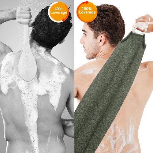 Evohyah Scrubber Back for Shower Extended Length Scrubber Towel Exfoliating Washcloth Body Scrub Sponge Shower Loofah with Handle for Women Men Deep Clean Body Skin Massages (Two Pieces Green&White)