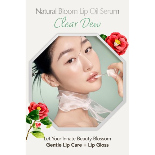 PINATE Natural Bloom Korean Lip Oil Serum 0.14 fl oz | Moisturizing Lip Booster Plumping Oil Serum Enriched w/Camellia & Safflower Oils | Non-Irritating Clear Lip Gloss with Glazed Finish (Clear Dew)