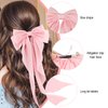 CUBACO 6PCS Silky Satin Ribbon Barrettes, Coquette Bows for Long Thick Hair and Women's Kawaii Accessories (Pink Rose Red)