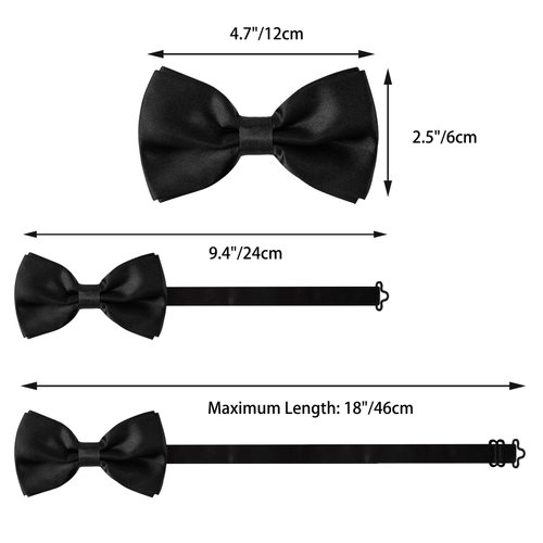 Unoutur 8 Pieces bow ties for men, Pre-tied Men's Bow Ties Adjustable Satin Bow Tie for any Age（black）