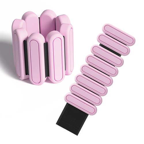Adjustable Wrist & Ankle Weights for Men Women, Set of 2 (1lb Each), Wearable Bangles Silicone Bracelet, Workout Resistance Weights for Yoga, Pilates, Dance, Aerobics and Walking, Pink