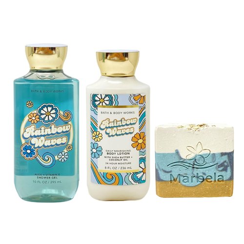 Bath & Body Works Rainbow Waves Duo Gift Set - Shower Gel and Body Lotion - with a Sea Breeze Bar Soap - Full Size