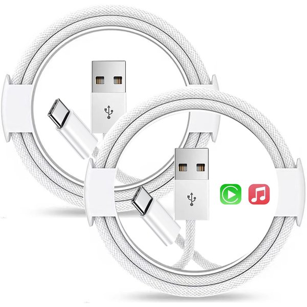ukiism Car Carplay Woven Cable for iPhone16/15 Car Charger Cord, 2Pack/3.3FT USB A to USB C Cable Compatible for iPhone 15/16 Pro Max Plus, iPad Pro Air Mini Car Charger Cord