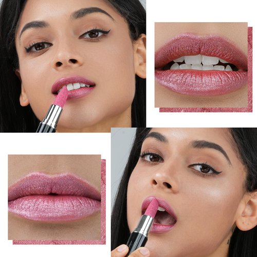 Anglicolor 2pcs Glitter Lipstick High Impact Lipcolor,Pink Lipstick Moisturizing Creamy Formula,Metallic Lipstick For Women For Vegan & Cruelty-Free,Full-Coverage Lip Color (#01#11, 2PCS)