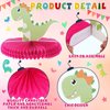 9 Pcs Girl Dinosaur Birthday Party Supplies Pink Dinosaur Honeycomb Centerpiece Table Decorations Happy Dino Volcano Theme Party Table Toppers for Kids Baby Shower Decor