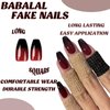 BABALAL Halloween Press on Nails Medium Coffin Fake Nails Black Red Goth Glue on Nails 24Pcs Glossy Ballerina Acrylic Nails for Women and Girls