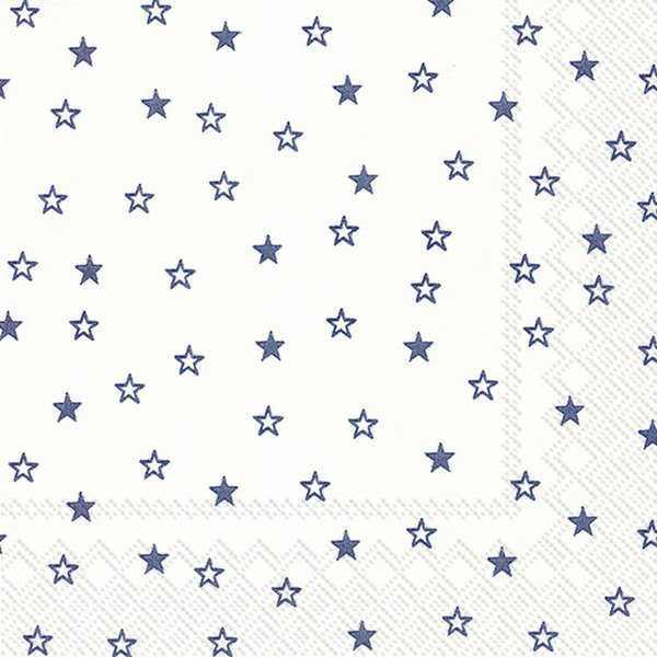IHR Ideal Home Range Cocktail Napkins Disposable 3-Ply Paper Party Napkin Pack, 5" x 5", Little Stars White Blue, 20-Count