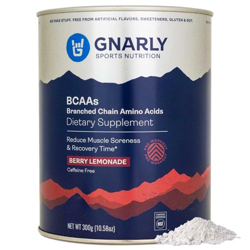 Gnarly Nutrition BCAA Powder - Pre-workout Supplement, NSF Contents Certified, Reduce Muscle Breakdown & Boost Protein Synthesis - Fruit Punch, Caffeine (10.58oz)