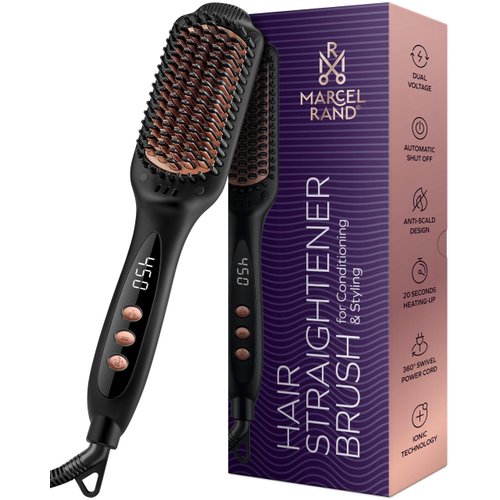 Professional Dual Voltage Hair Straightener Brush, Hair Straightening Brush w/Ions for Healthy, Anti Frizz Hair, Flat Iron Comb w/ 16 Temps, Fast Heating, Styling Hair Brush Straightener for Women