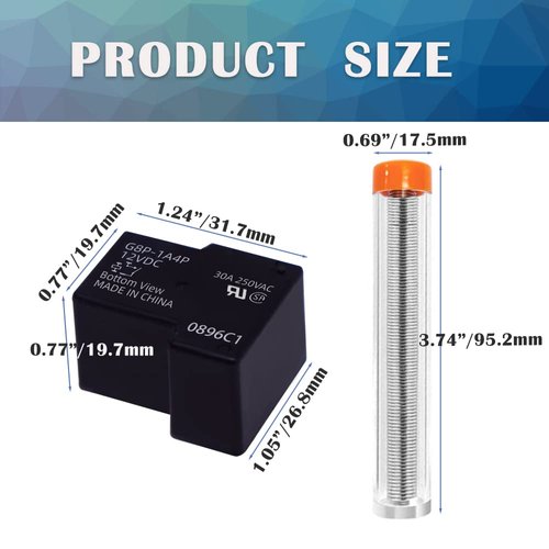 G8P-1A4P-12VDC 30A 250VAC Fully-Sealed PCB Dryer Relay with 10g Solder Wire Tool Combination for Replacement on The Circuit Board PC Board or Panel-Mounted HE004