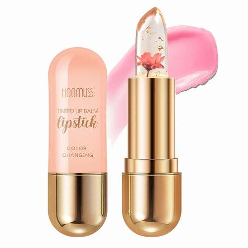 HOOMUSS Tinted Lip Balm Flower Lipstick Tinted Lip Gloss Long Lasting PH Lipstick, Color Changing Lipstick Natural Chapstick, Glitter Pink Shade Lipstick, Pink Flower