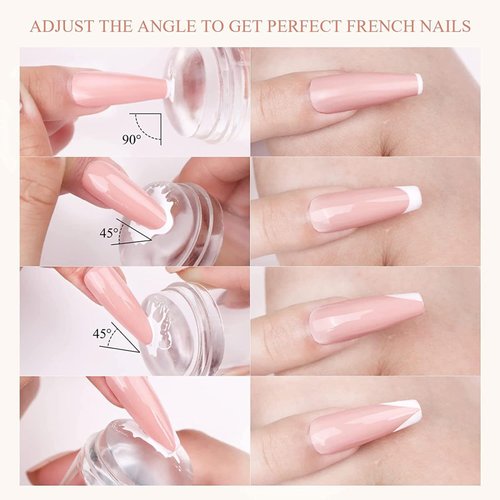 French Tip Nail Stamp - 4PCS Nail Art Stamper Kit Clear Silicone Nail Stamping Long & Short Jelly Stamper for Nails with Scrapers Nail Stamper Kit for French Manicure