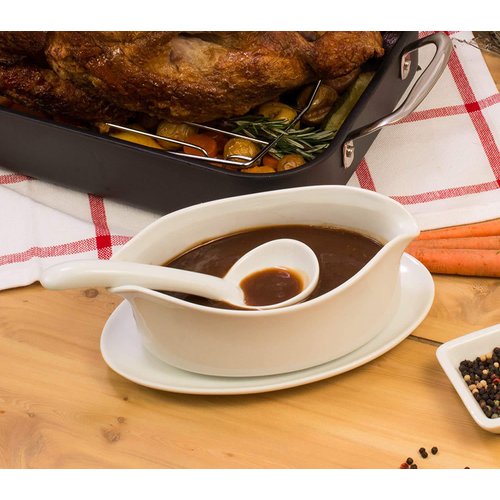 HIC Kitchen Gravy Ladle, Fine White Porcelain, 1-Ounce, Set of 2