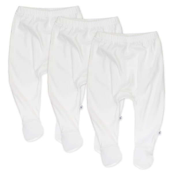 HonestBaby 3-Pack Organic Cotton Footed Harem Pants, Bright White, 3-6 Months