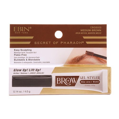 EBIN NEW YORK Secret of Pharaoh Brow Gel Styler in Medium Brown - Water Resistant, Long Lasting Eyebrow Gel for Natural Makeup Look, Great for Lift-Up Styling, Biotin and Aloe Vera Infused