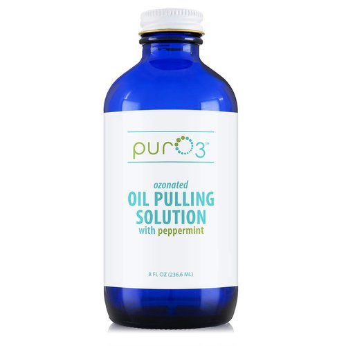 PurO3 Ozonated Oil Pulling Solution - Organic, Ozonated Coconut Oil Pulling for Teeth and Gums - Ozone Infused Oil Pulling Solution - Non-Toxic Teeth & Gum Pulling Oil with Peppermint, 8 oz