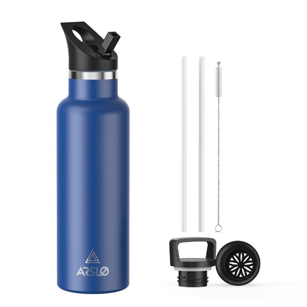 Arslo Stainless Steel Double Wall Water Bottles 20oz, Vacuum Insulated Bottle With Straw Lid, Insulated Water Bottle Keeps Water Cold for 24 Hours, Hot for 12 Hours, Hiking, Sports