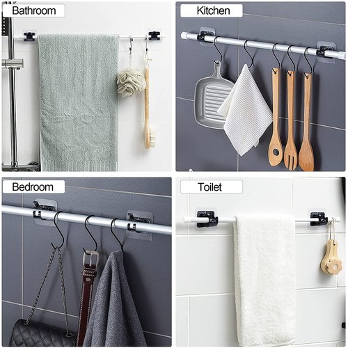 Lightarea Curtain Rod Brackets No Drilling, 8 PCS Self Adhesive Curtain Rod Holder Hooks, Hangers for Bathroom Kitchen Home Bathroom & Hotel Use