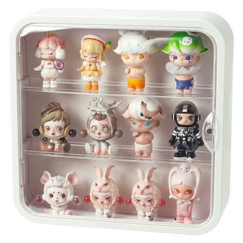 Clear Display Case for Figures, Wall Mounted Acrylic Storage Box, Dust Proof Display Cabinet Organizer for Mini Pop Mart Action Figures Collectibles (White)