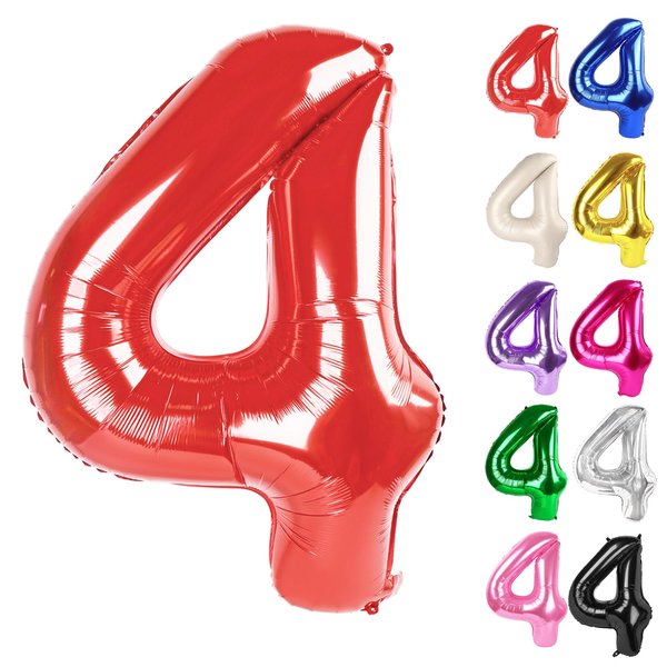 Red Number 4 Balloon 40 Inch, 4 Balloon Number, 4th Birthday Decorations, Red Party Supplies for Boys Girls