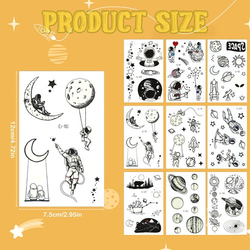 Jeffdad 9 Sheets Luminous Temporary Tattoos For Kids, Funny Planet Temporary Tattoos Glow Stickers Kids Temporary Tattoos for Party Supplies for Boys Children Outer Space Party Favors