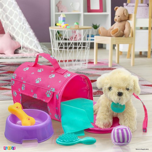 Play22 Plush Puppy Doll Set for Kids 9 PCS - Baby Doll Accessories - Doll Puppy Set - 4 Year Old Girl Birthday Gifts, Little Girl Toys, Sized for 18" Dolls, Multicolor