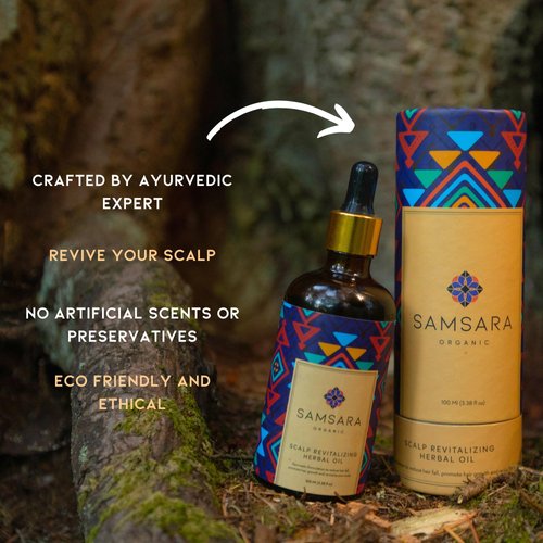 Samsara Organic Scalp Revitalizing Herbal Oil With Bhringraj, Brahmi & Other Ayurvedic Herbs To Promote Growth, Control Fallout & Scalp Treatment | 100% Natural Hair Care